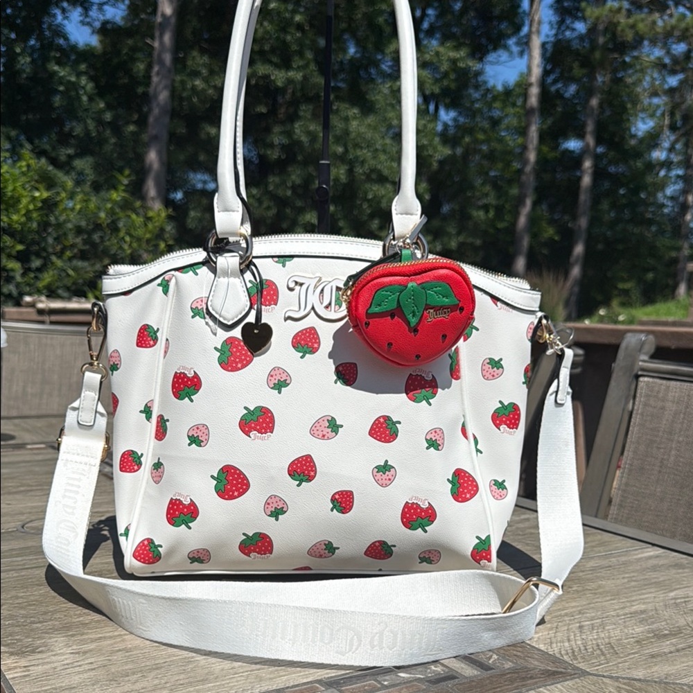 NWT! Juicy Couture Exclusive White Bag with Strawberry Design. With Strawberry